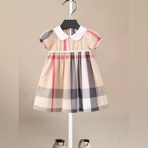 NWT Girl’s Classic Plaid Nova Check Puff Sleeve Collar Cotton Dress Size 7Y